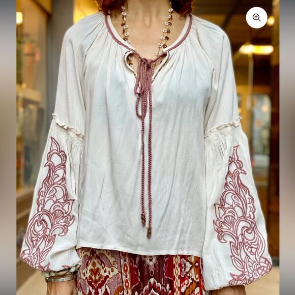 NKN Nekane Tops - NKN Nekane Rose & Cream Yojana Boho Blouse - medium - $118 MSRP